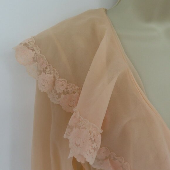 VTG Montgomery Ward Medium Pastel Orange Sheer Lace Trim Peignoir Robe Bathrobe - Picture 3 of 12